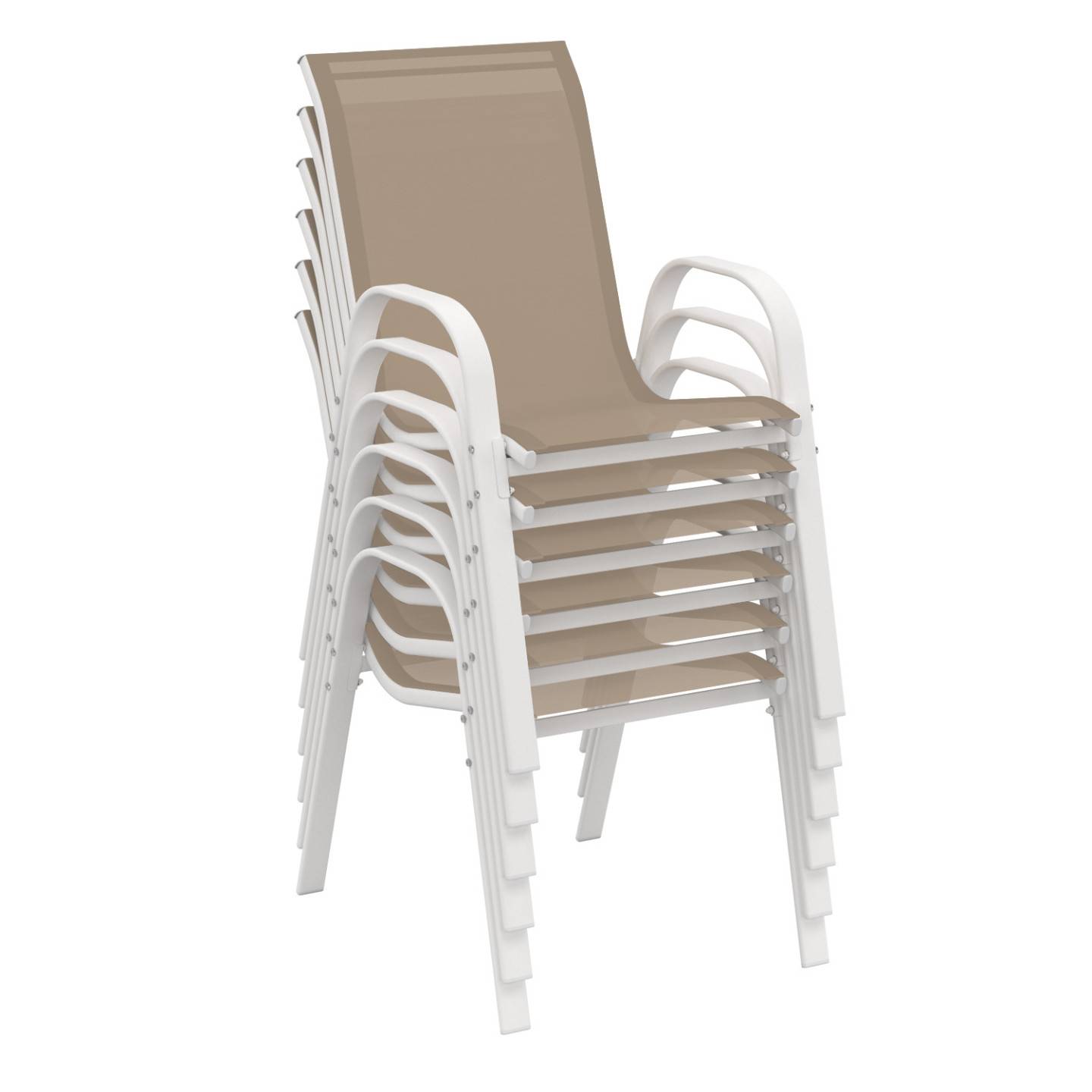Lot de 6 chaises de jardin LYMA métal et textilène empilables blanc et beige - Image 4