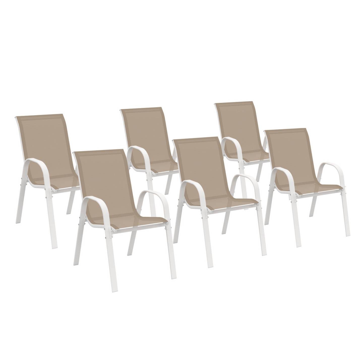 Lot de 6 chaises de jardin LYMA métal et textilène empilables blanc et beige - Image 2