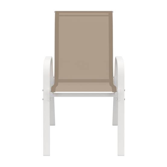 Lot de 6 chaises de jardin LYMA métal et textilène empilables blanc et beige - Image 3