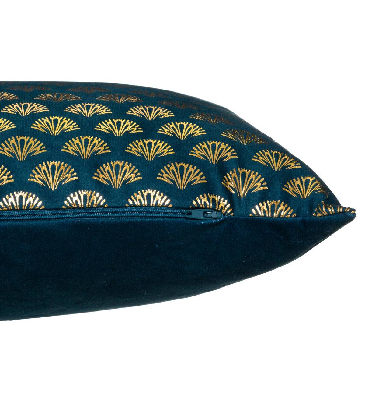 Coussin déhoussable velours Bleu Canard et Or 30 x 50 cm - Image 2