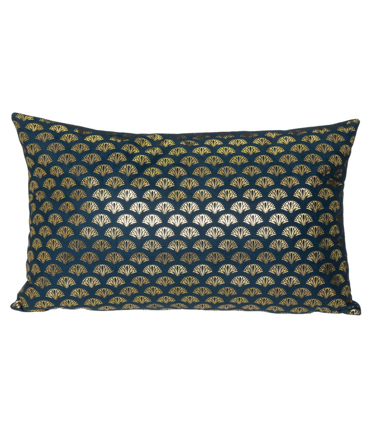 Coussin déhoussable velours Bleu Canard et Or 30 x 50 cm - Image 1