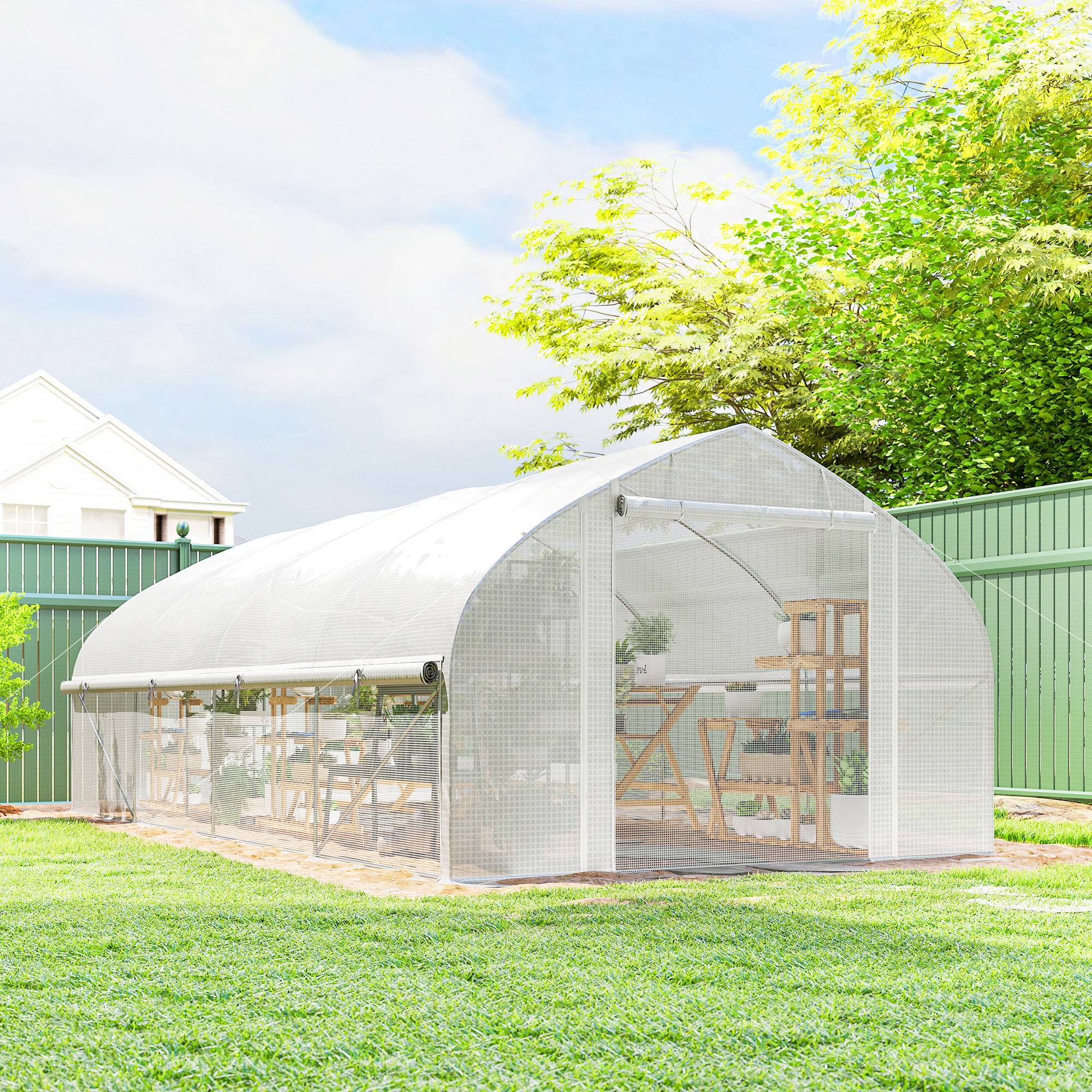 Sans Marque - Serre tunnel 6x3x2 m protection anti-UV porte enroulable zippée parois filet blanche - Image 4