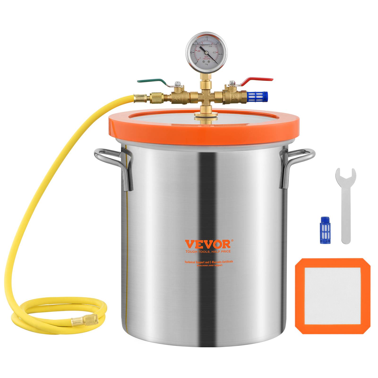 VEVOR Chambre à vide 5 gal 19L, récipient inox 304 couvercle verre trempé, bois/résine. - Image 1