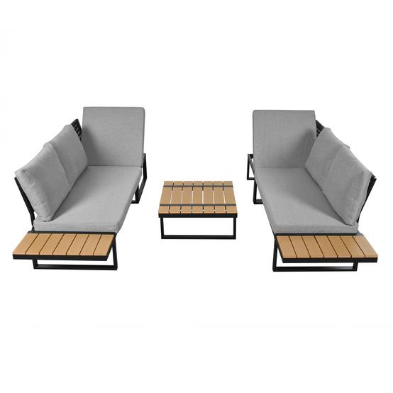 Salon de jardin d'angle acier galvanisé terrasse convertible lits inclinables gris - ComfortXL Outdoor Living - Image 2