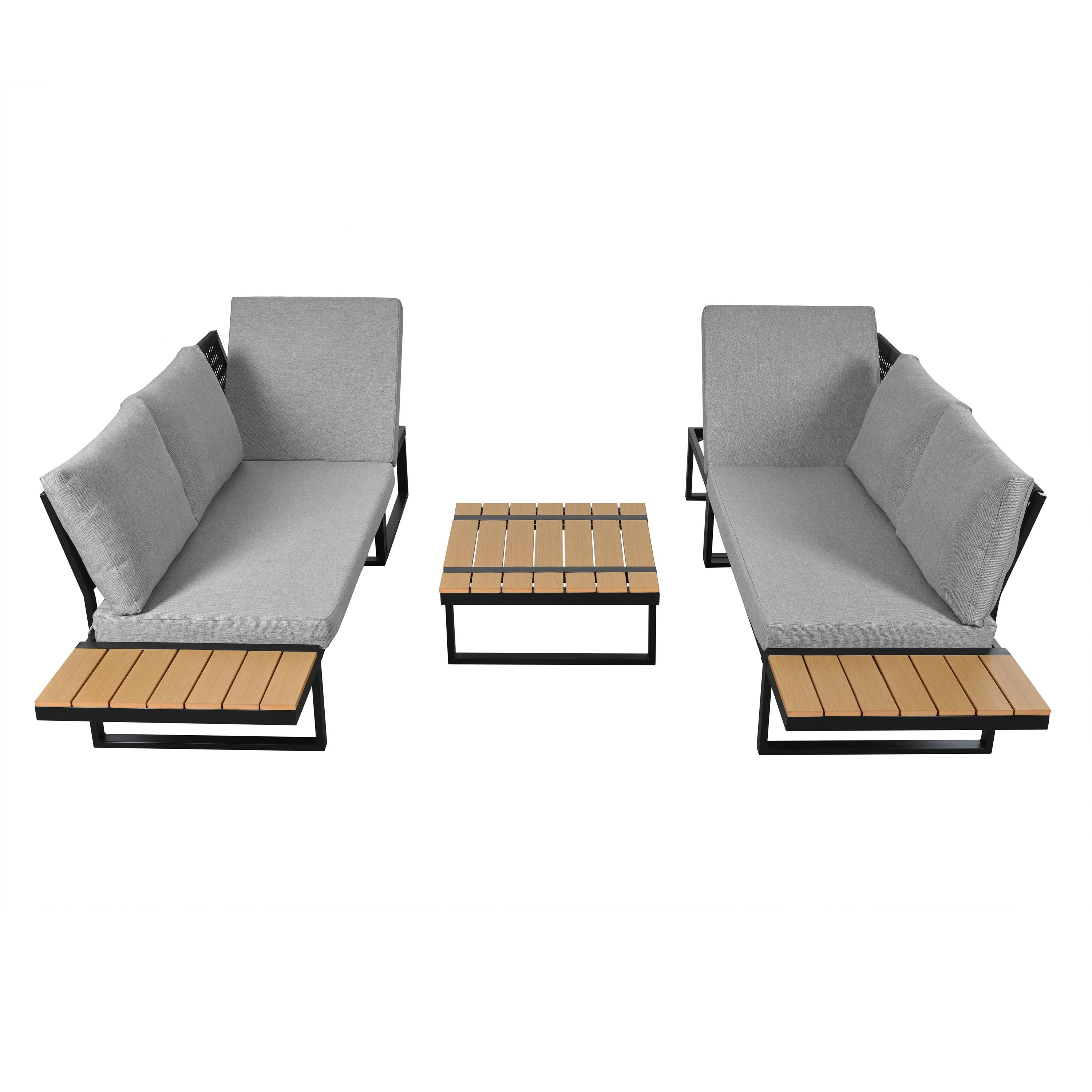 Salon de jardin d'angle acier galvanisé terrasse convertible lits inclinables gris - ComfortXL Outdoor Living - Image 2