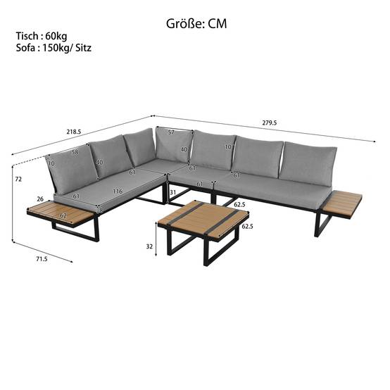 Salon de jardin d'angle acier galvanisé terrasse convertible lits inclinables gris - ComfortXL Outdoor Living - Image 3