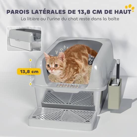 Bac à litière acier inoxydable gris 60.2 x 40.6 x 29 cm - PANGIVO - Image 6