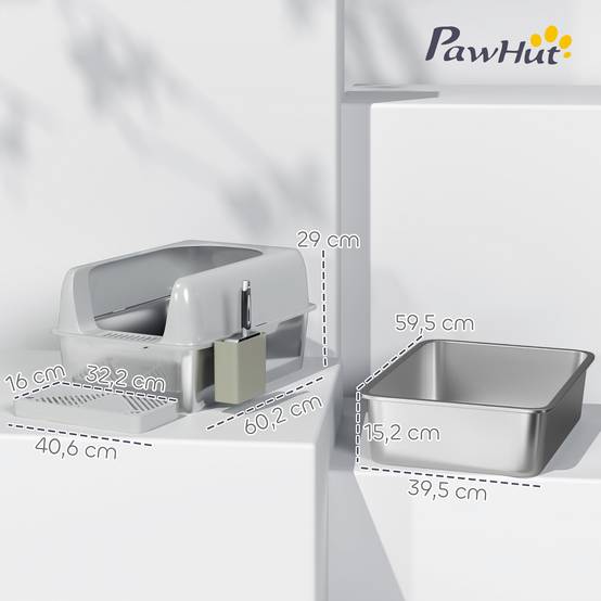 Bac à litière acier inoxydable gris 60.2 x 40.6 x 29 cm - PANGIVO - Image 5