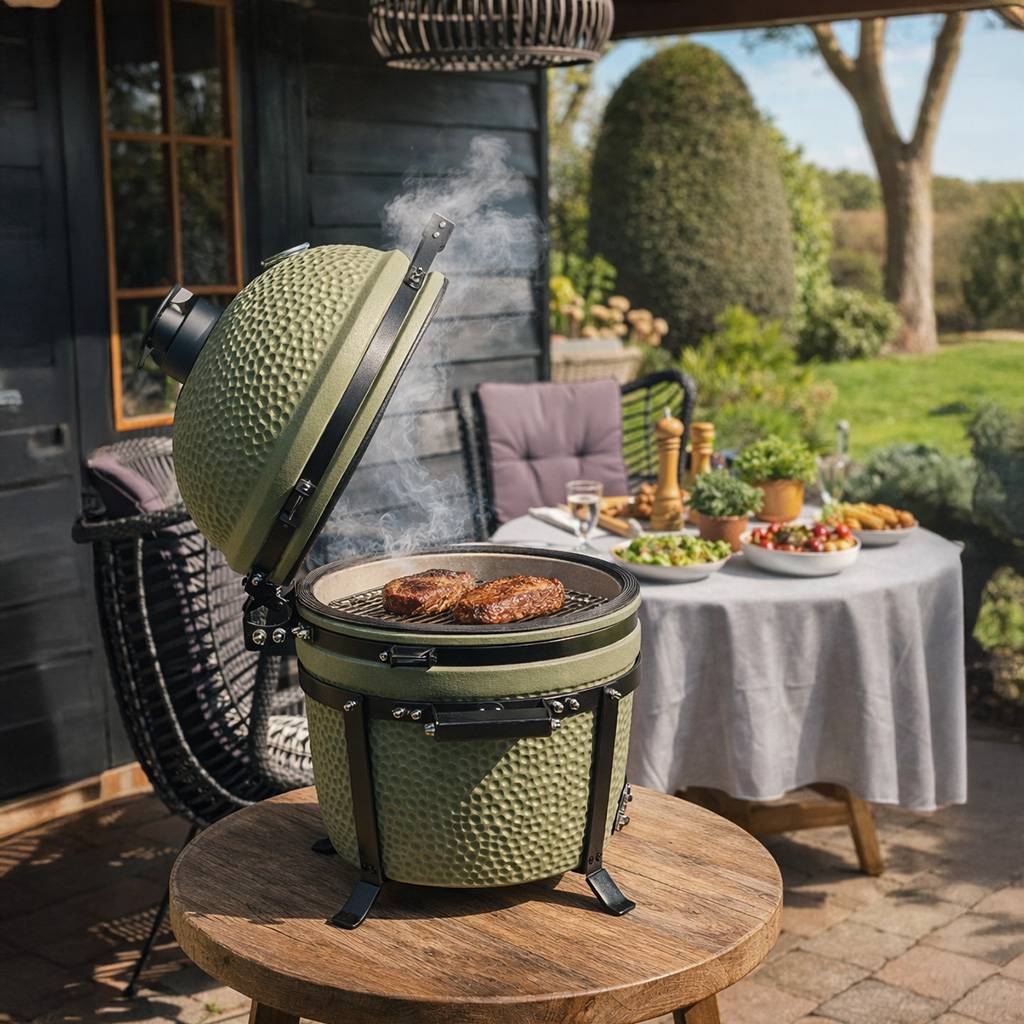 Barbecue kamado en céramique à poser Patton Premium Compact 15" - Grille Ø 34 cm - vert olive mat - Image 2