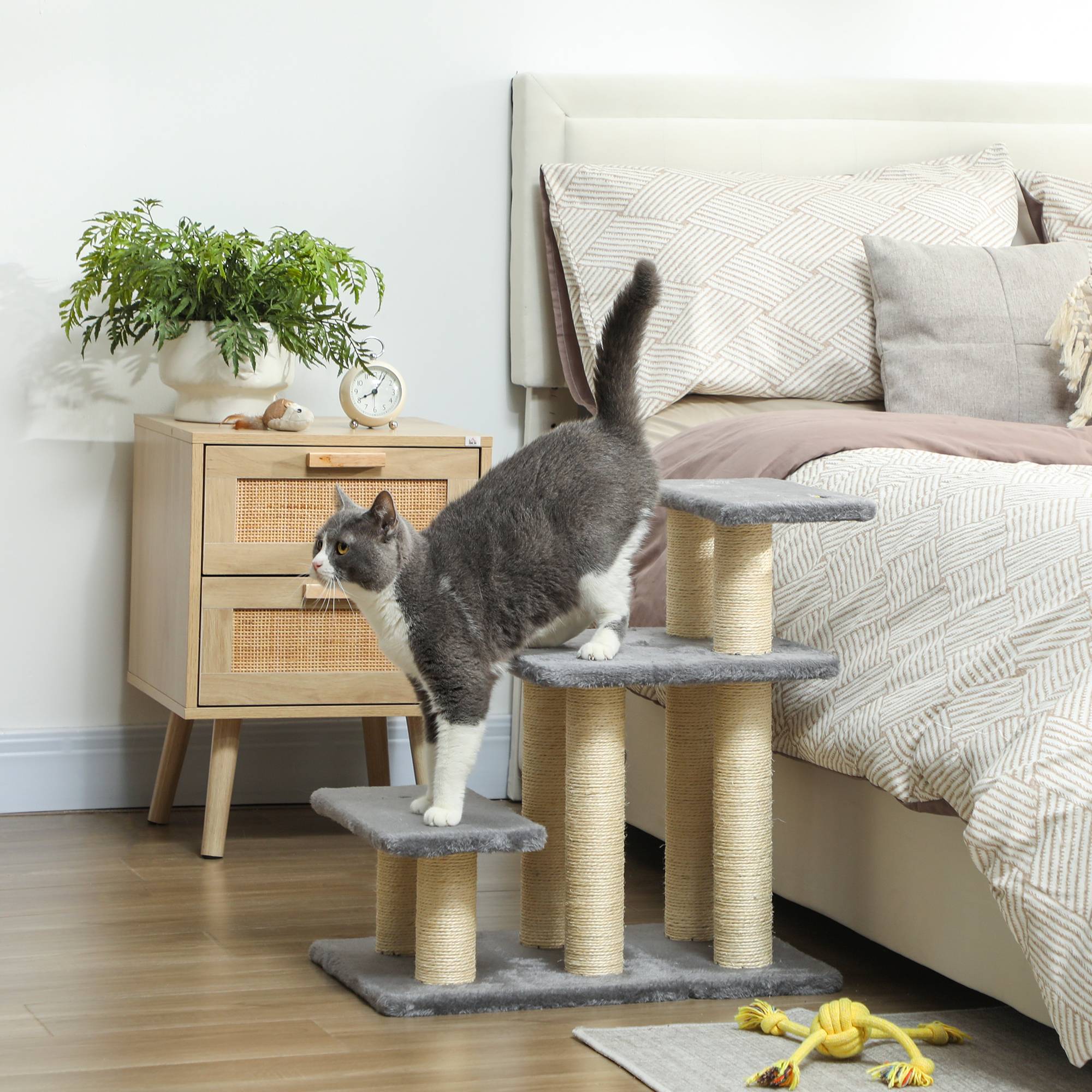Sans Marque - Escalier 3 marches 54cm, griffoirs sisal, balle, petit chien/chat - Image 3