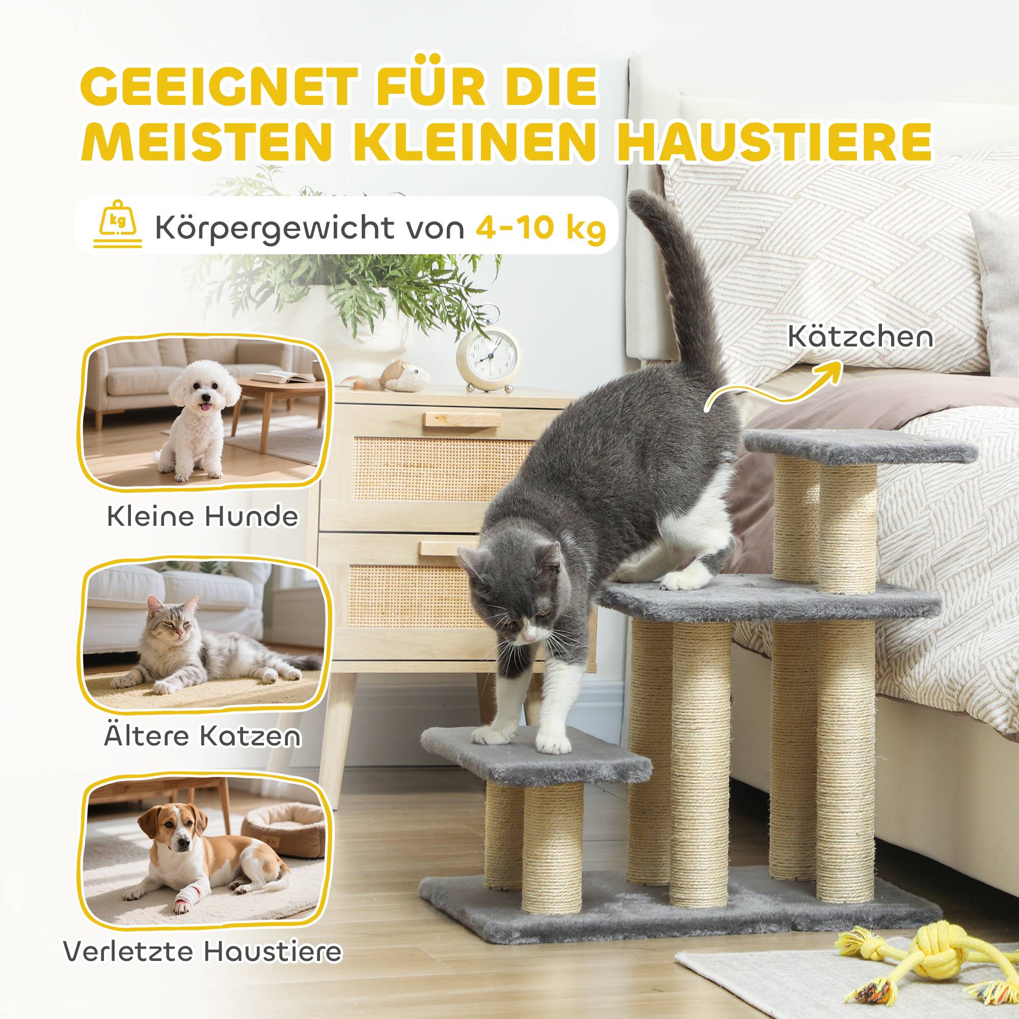 Sans Marque - Escalier 3 marches 54cm, griffoirs sisal, balle, petit chien/chat - Image 9