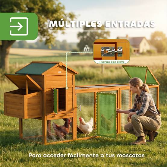 Grand poulailler bois extérieur 3 à 6 poules toit bitumé 297x68x118cm - ComfortXL Outdoor Living - Image 7