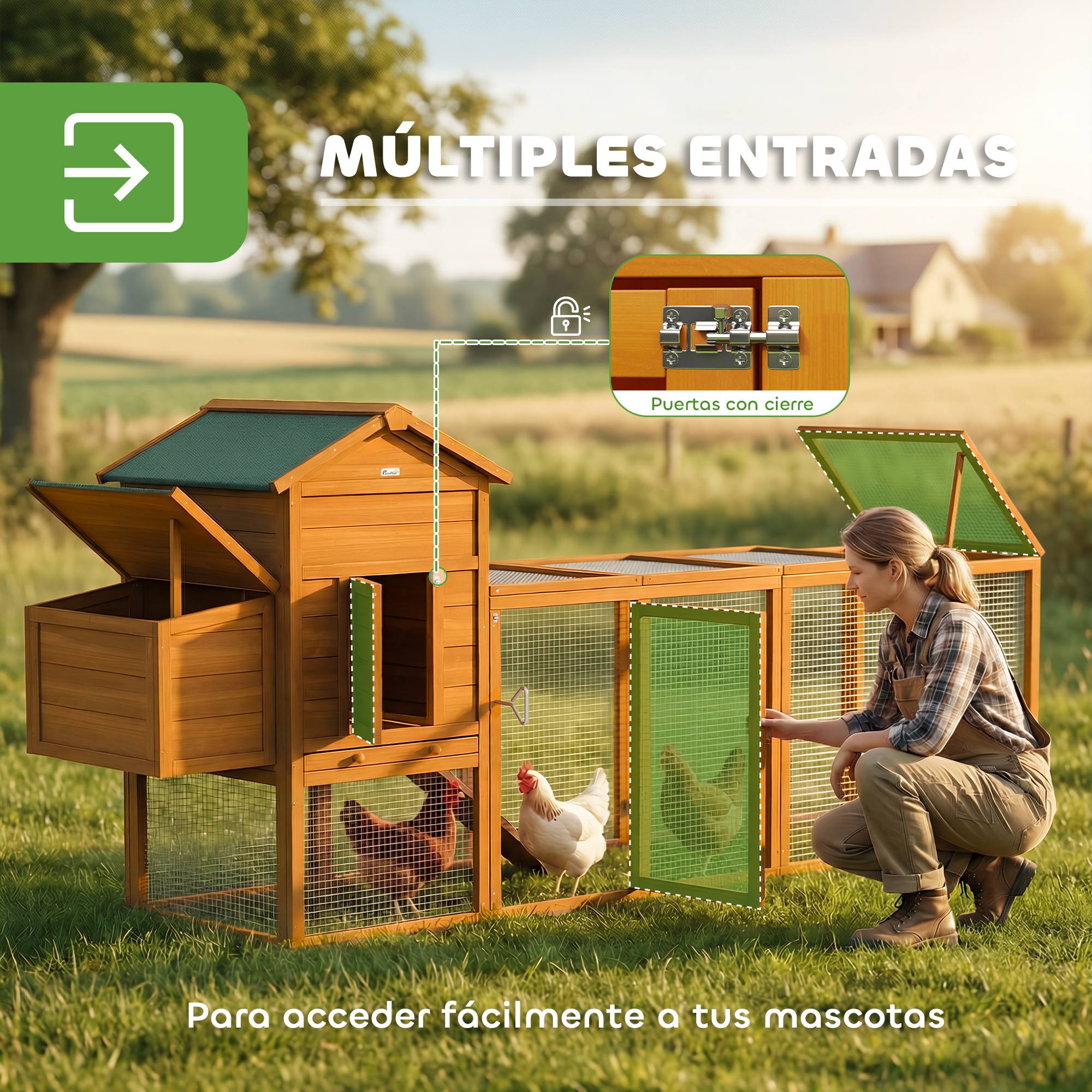 Grand poulailler bois extérieur 3 à 6 poules toit bitumé 297x68x118cm - ComfortXL Outdoor Living - Image 7