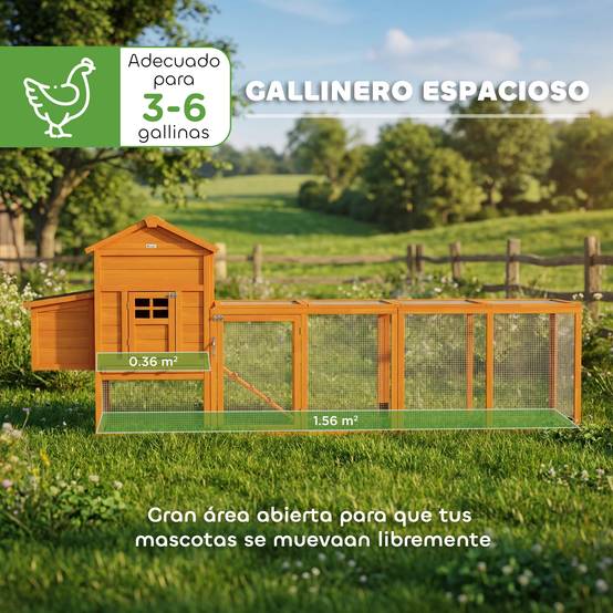Grand poulailler bois extérieur 3 à 6 poules toit bitumé 297x68x118cm - ComfortXL Outdoor Living - Image 6