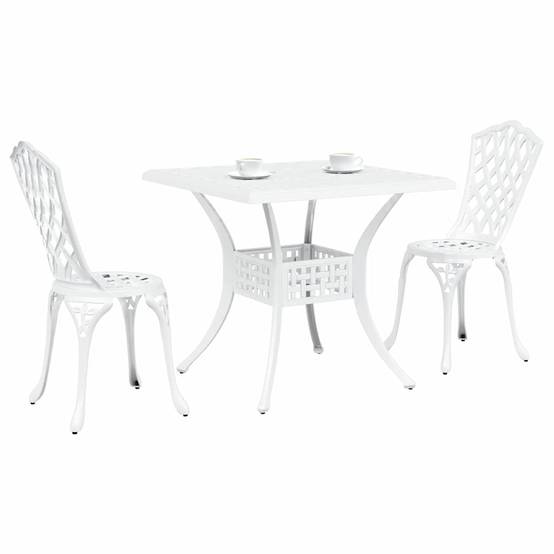 Ensemble de table de jardin aluminium coulé blanc 80 x 80 x 75 cm - PANGIVO - Image 3