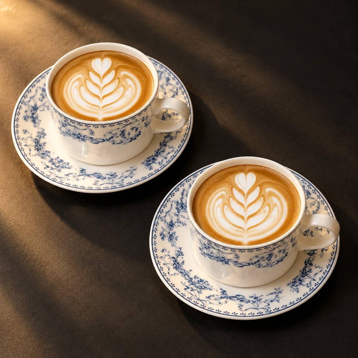 Tasse et Sous-tasse en Porcelaine Fine Motif Floral Bleu Vintage - Image 3