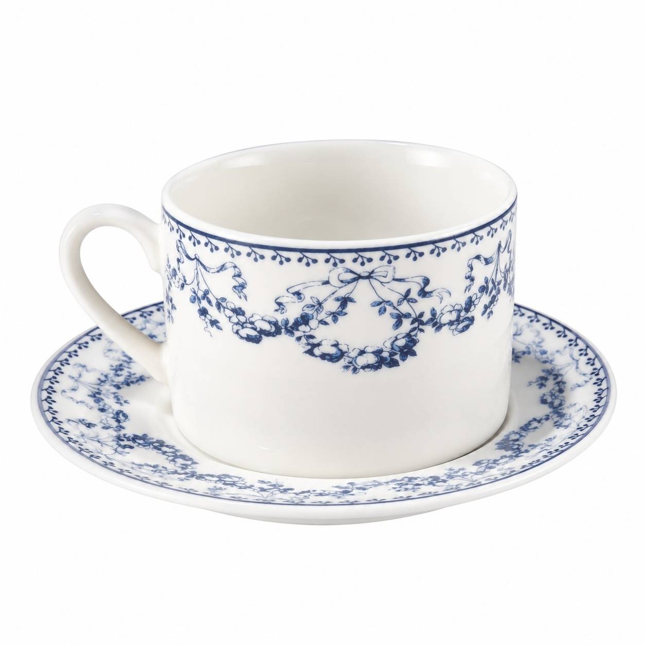 Tasse et Sous-tasse en Porcelaine Fine Motif Floral Bleu Vintage - Image 1