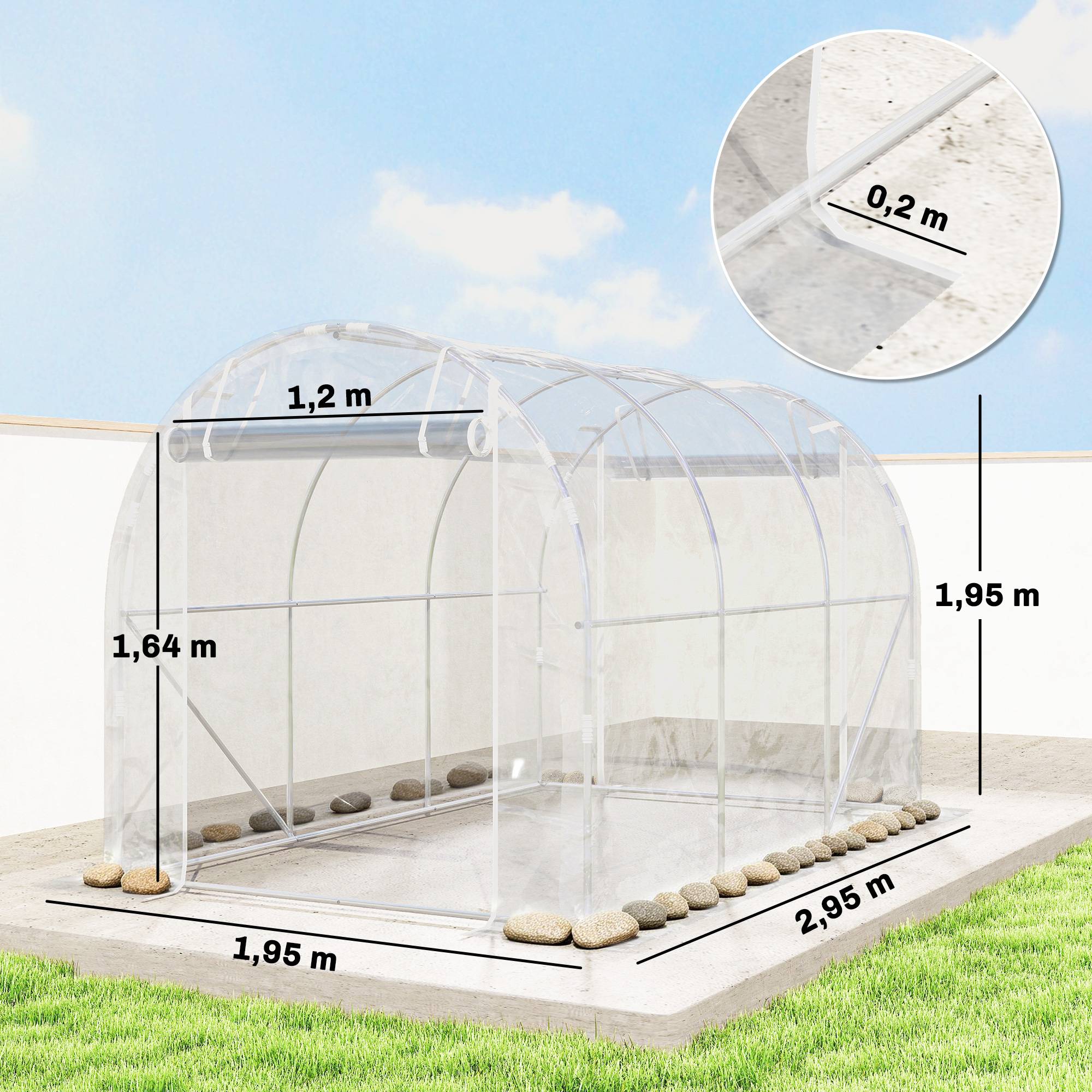 Maison Chic - Serre tunnel de jardin 6m² serre de jardin tunnel 195x295x195cm cadre acier galvanisé, bâche PE 150g/m² transparent - Image 5