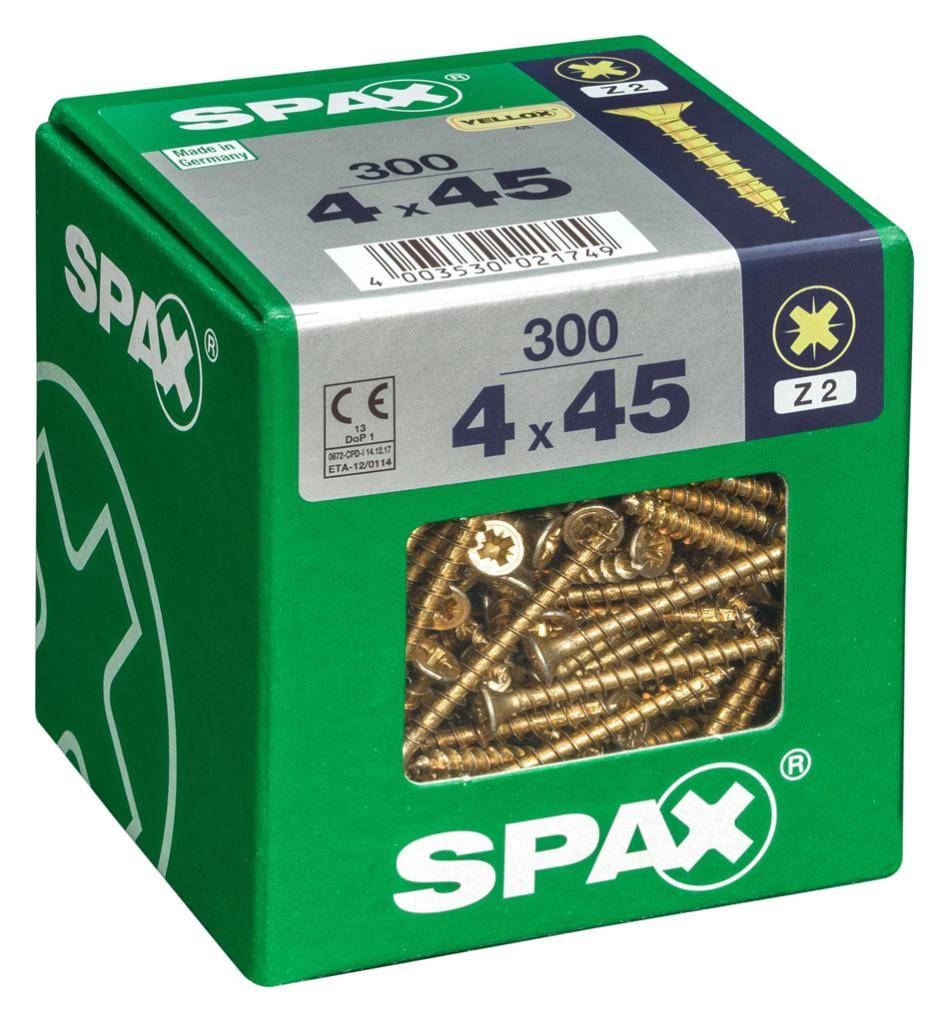 Spax - Lot de 300 vis acier tête fraisée pozidriv SPAX, Diam.4 mm x L.45 mm - Image 1