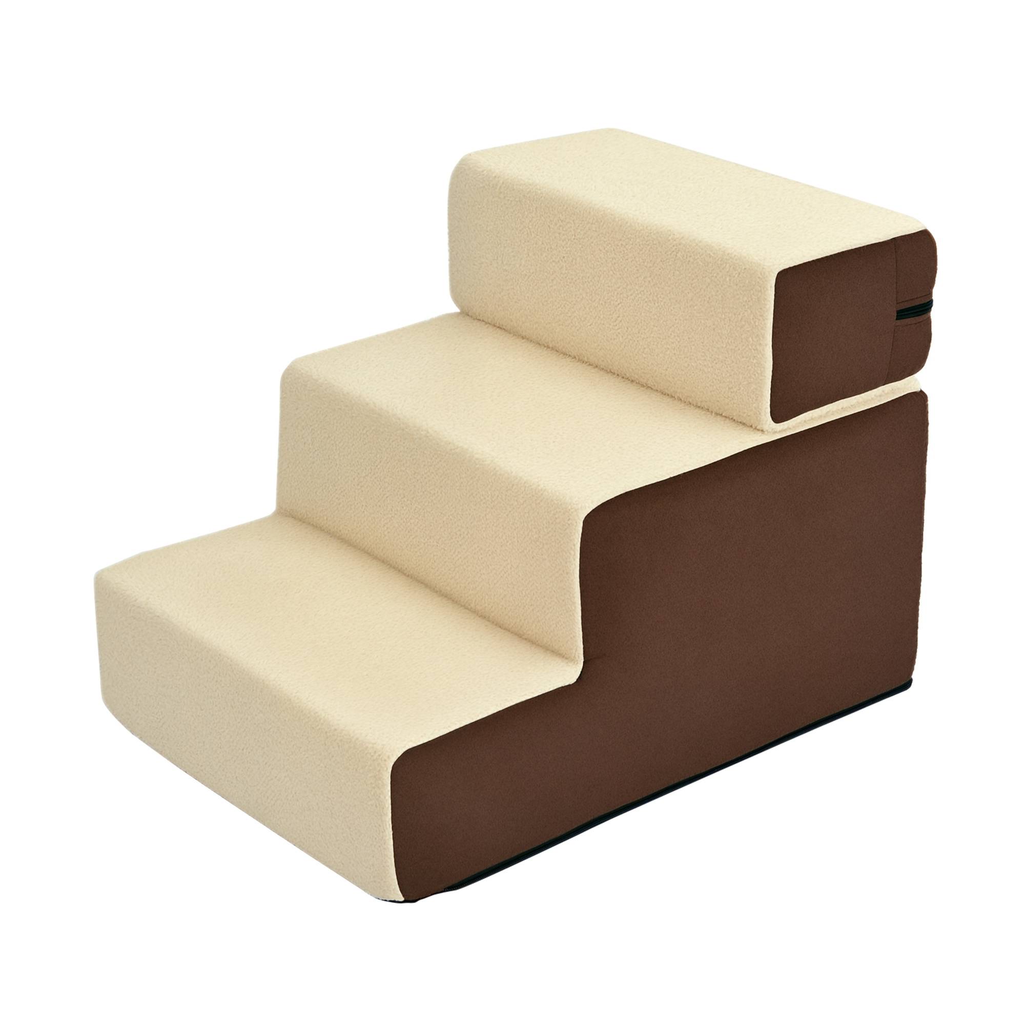 Sans Marque - Escalier 3 marches, chat/chien, peluche, beige, 54x40x39cm - Image 1