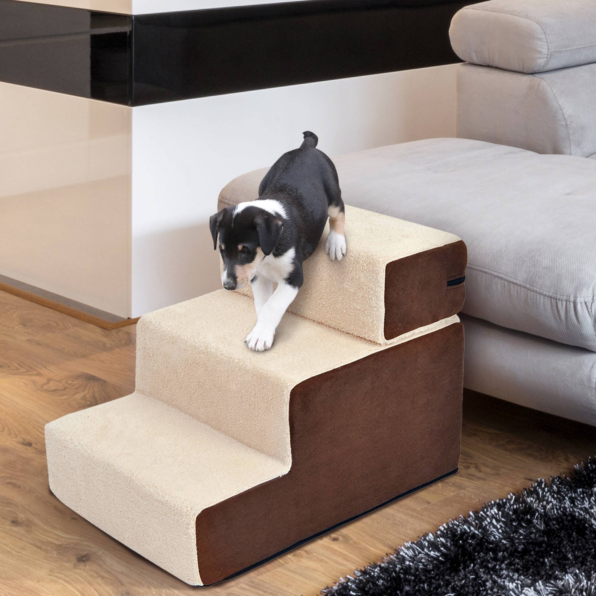 Sans Marque - Escalier 3 marches, chat/chien, peluche, beige, 54x40x39cm - Image 4