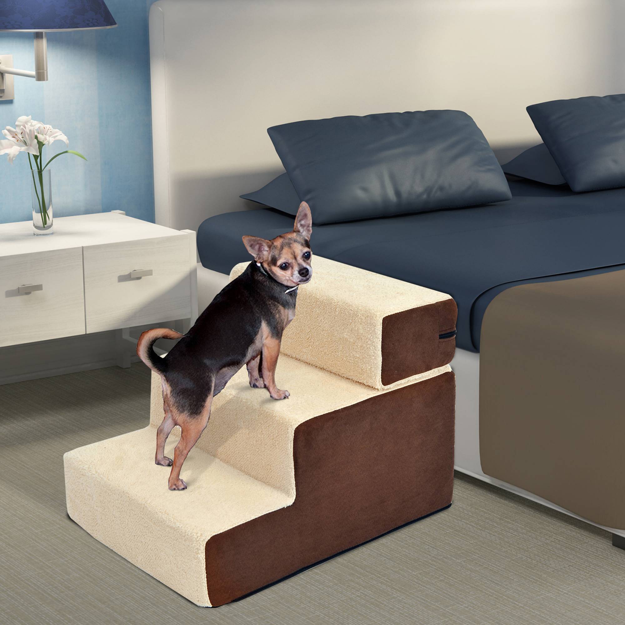 Sans Marque - Escalier 3 marches, chat/chien, peluche, beige, 54x40x39cm - Image 3