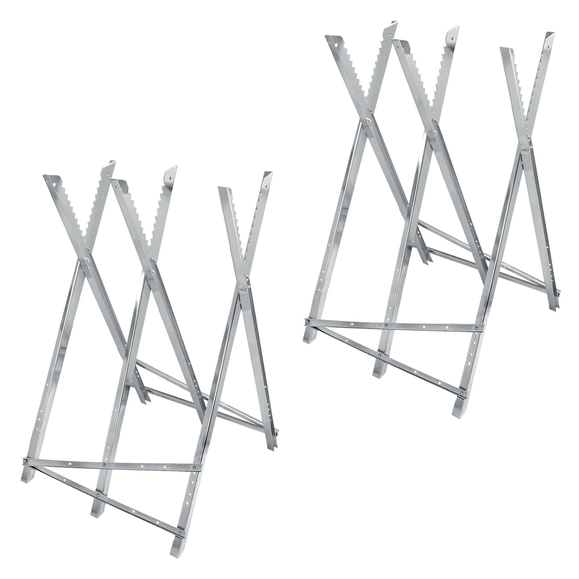 Lot de 2 Chevalets de Sciage pour Tronçonneuse, 3 Positions, en Métal Galvanisé, Capacité de charge 150 kg, Pliable Réglable - Image 1