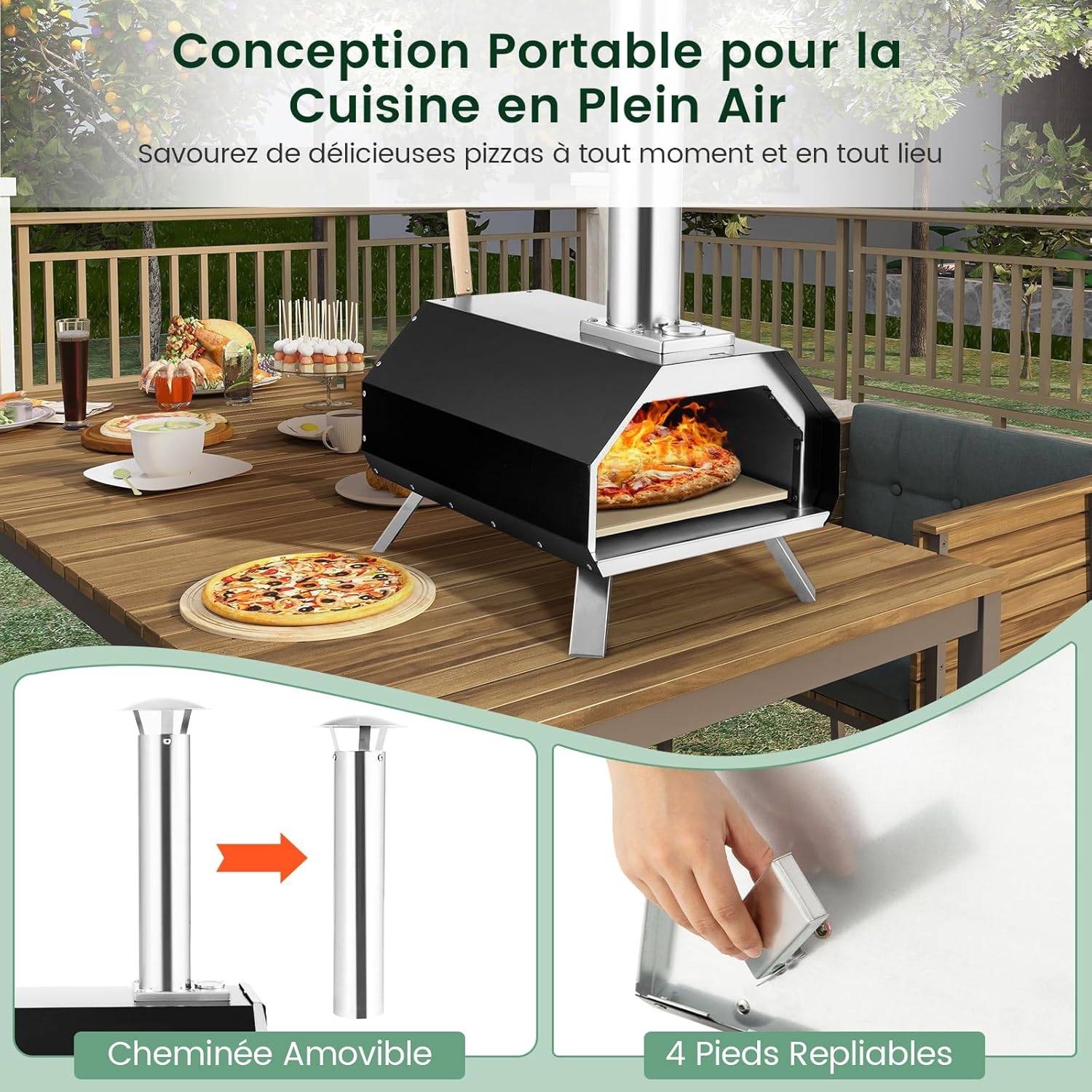 Four à Pizza Extérieur Portable en Acier Inoxydable avec Pierre à Pizza de 30,5cm - Image 7
