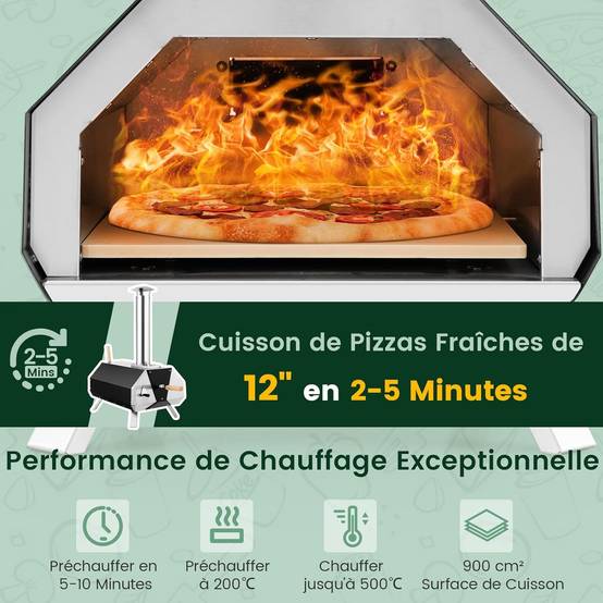 Four à Pizza Extérieur Portable en Acier Inoxydable avec Pierre à Pizza de 30,5cm - Image 8