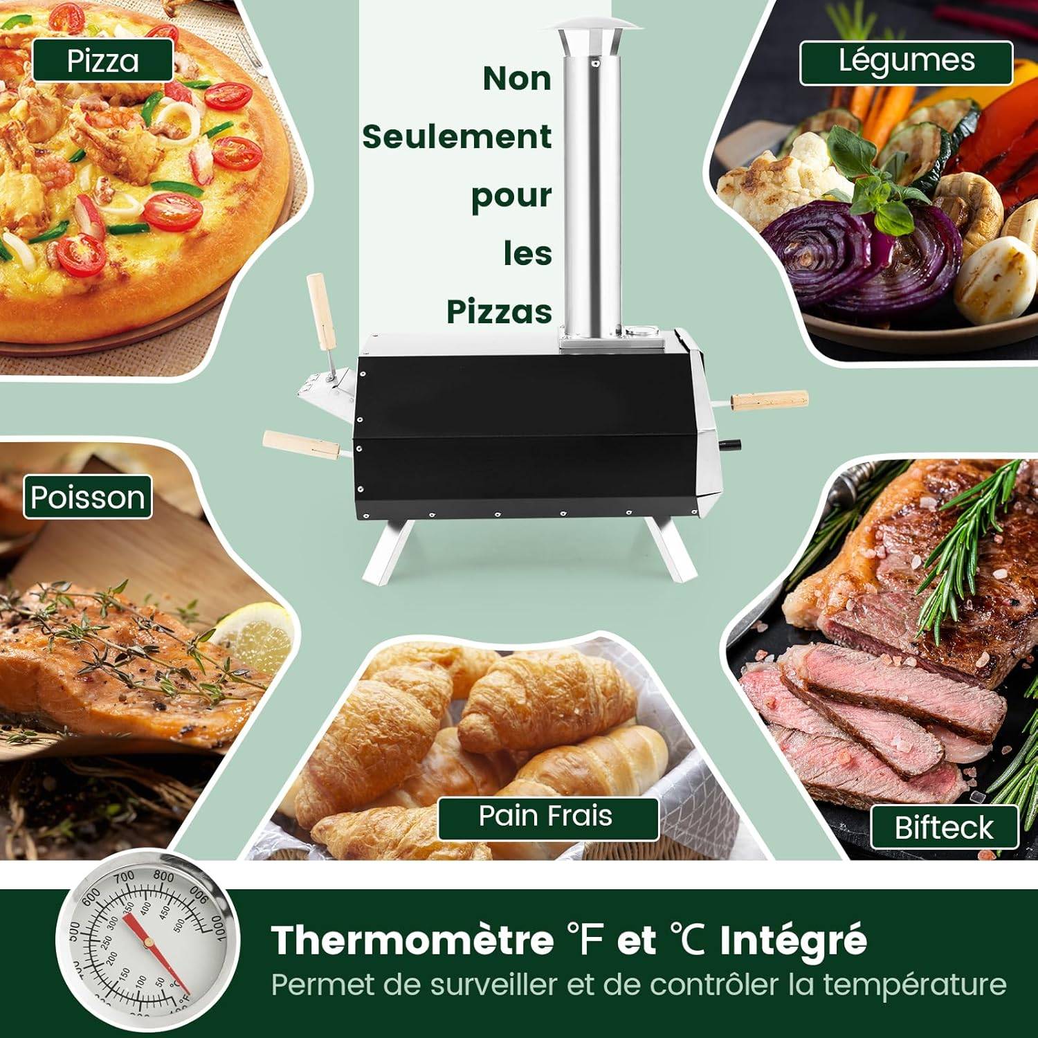 Four à Pizza Extérieur Portable en Acier Inoxydable avec Pierre à Pizza de 30,5cm - Image 6