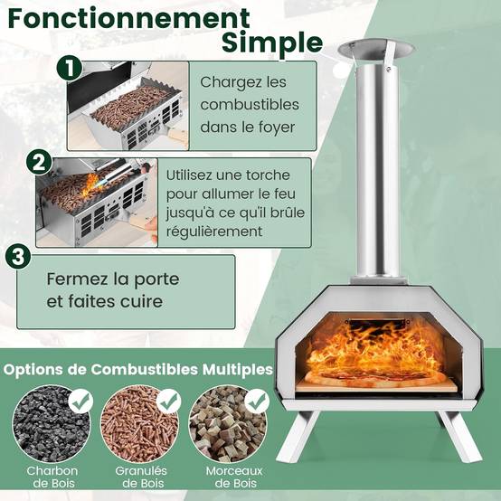 Four à Pizza Extérieur Portable en Acier Inoxydable avec Pierre à Pizza de 30,5cm - Image 4
