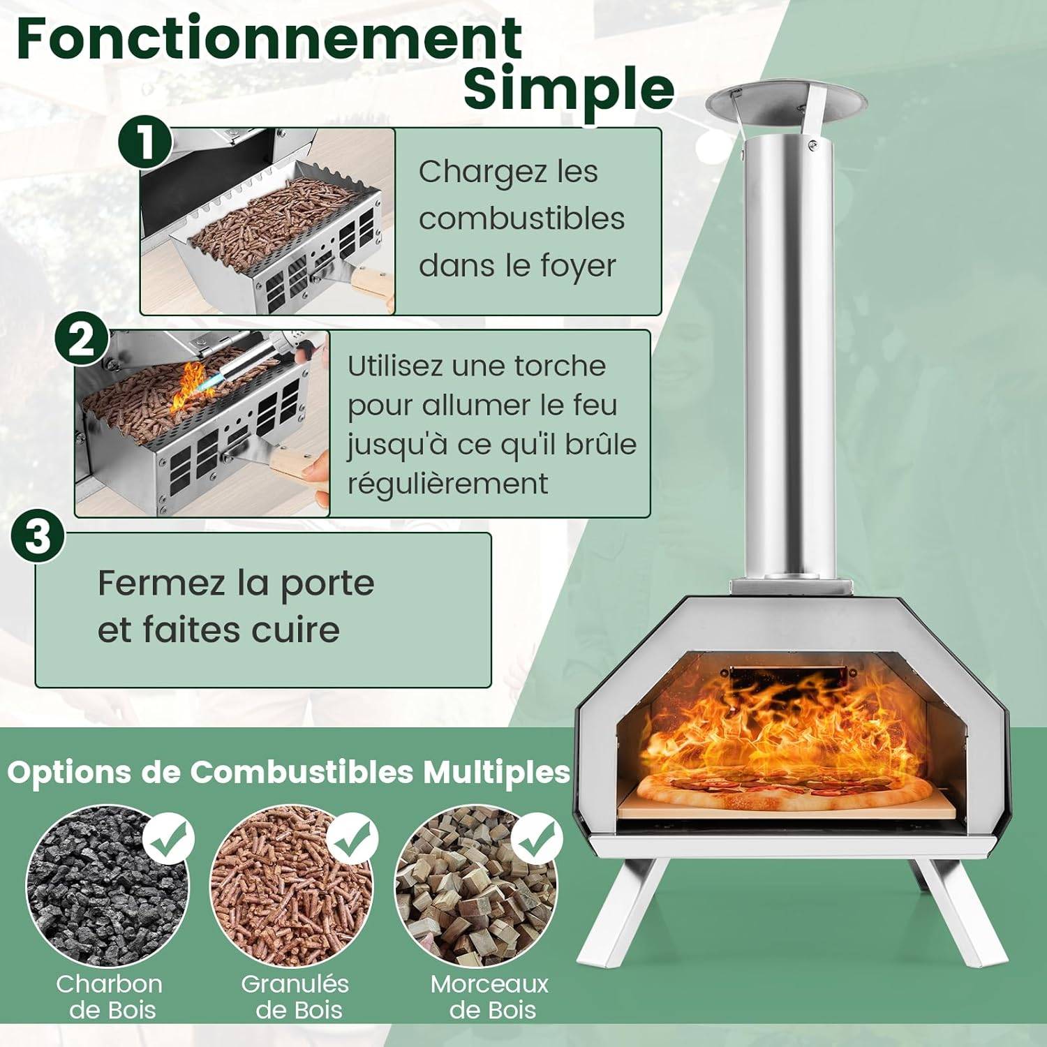 Four à Pizza Extérieur Portable en Acier Inoxydable avec Pierre à Pizza de 30,5cm - Image 4