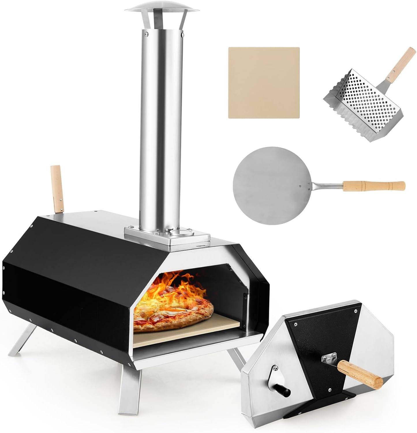 Four à Pizza Extérieur Portable en Acier Inoxydable avec Pierre à Pizza de 30,5cm - Image 1