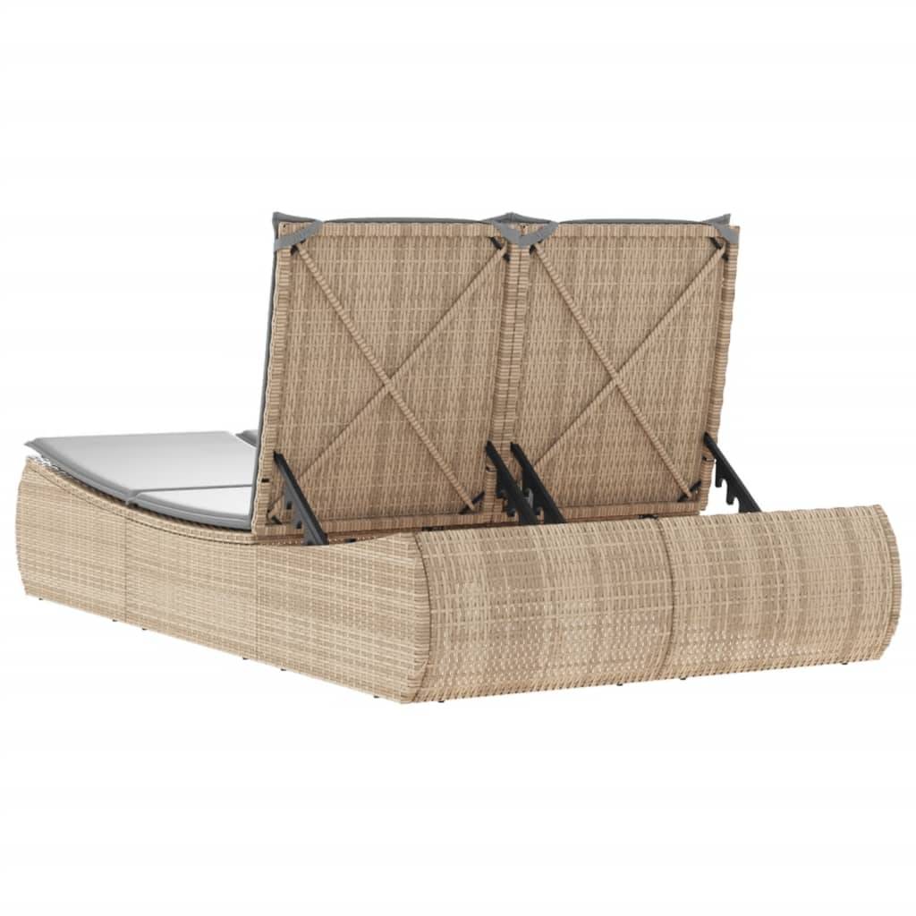 Maison Chic - Bain de soleil à 2 places - Transat - Chaise longue avec coussins beige résine tressée - MEUBLE PRO-JU6453 - Image 6