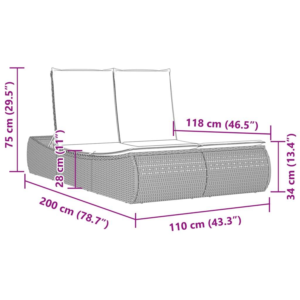 Maison Chic - Bain de soleil à 2 places - Transat - Chaise longue avec coussins beige résine tressée - MEUBLE PRO-JU6453 - Image 9