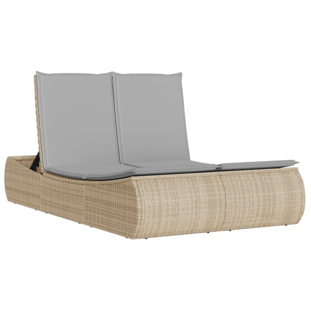 Maison Chic - Bain de soleil à 2 places - Transat - Chaise longue avec coussins beige résine tressée - MEUBLE PRO-JU6453 - Image 1
