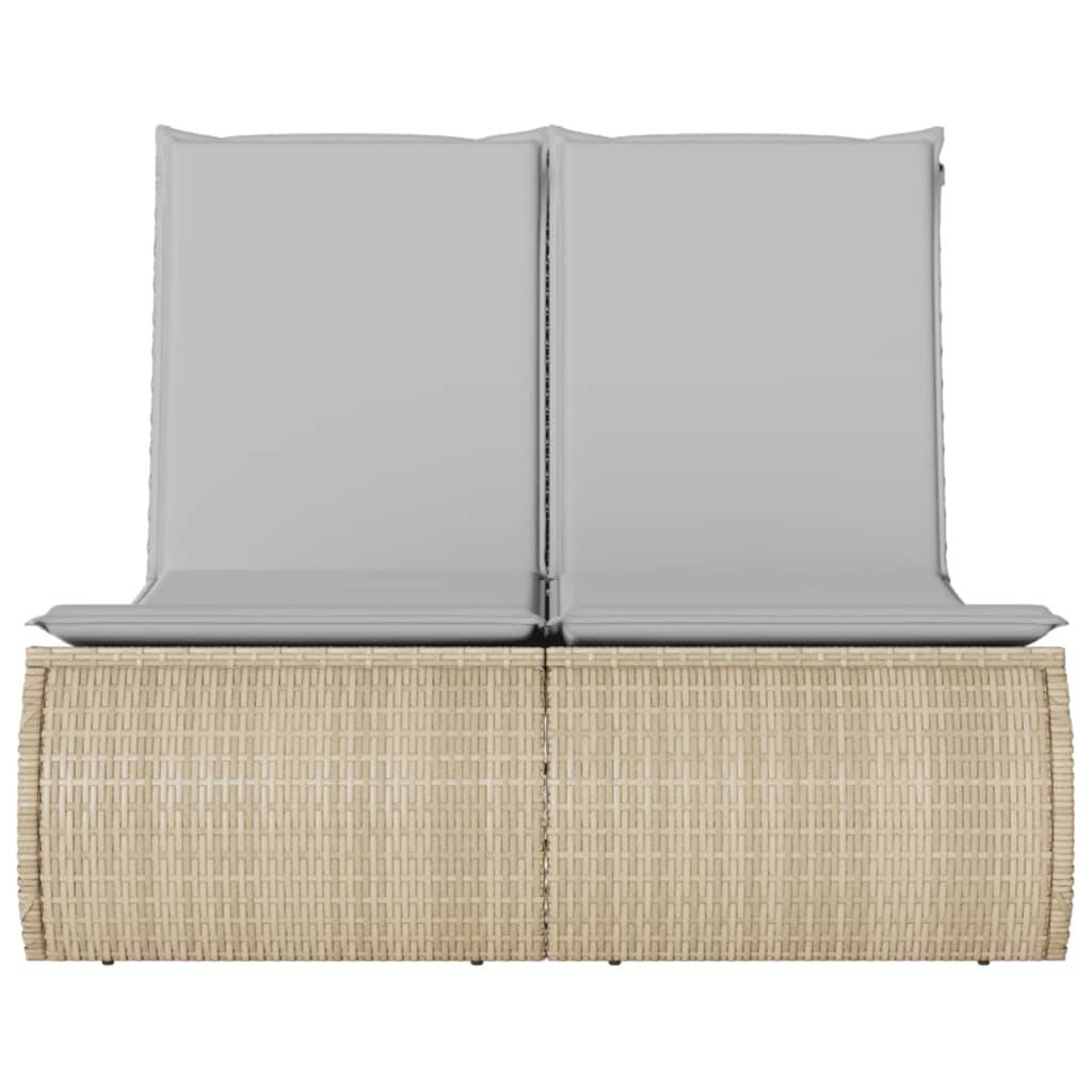 Maison Chic - Bain de soleil à 2 places - Transat - Chaise longue avec coussins beige résine tressée - MEUBLE PRO-JU6453 - Image 4