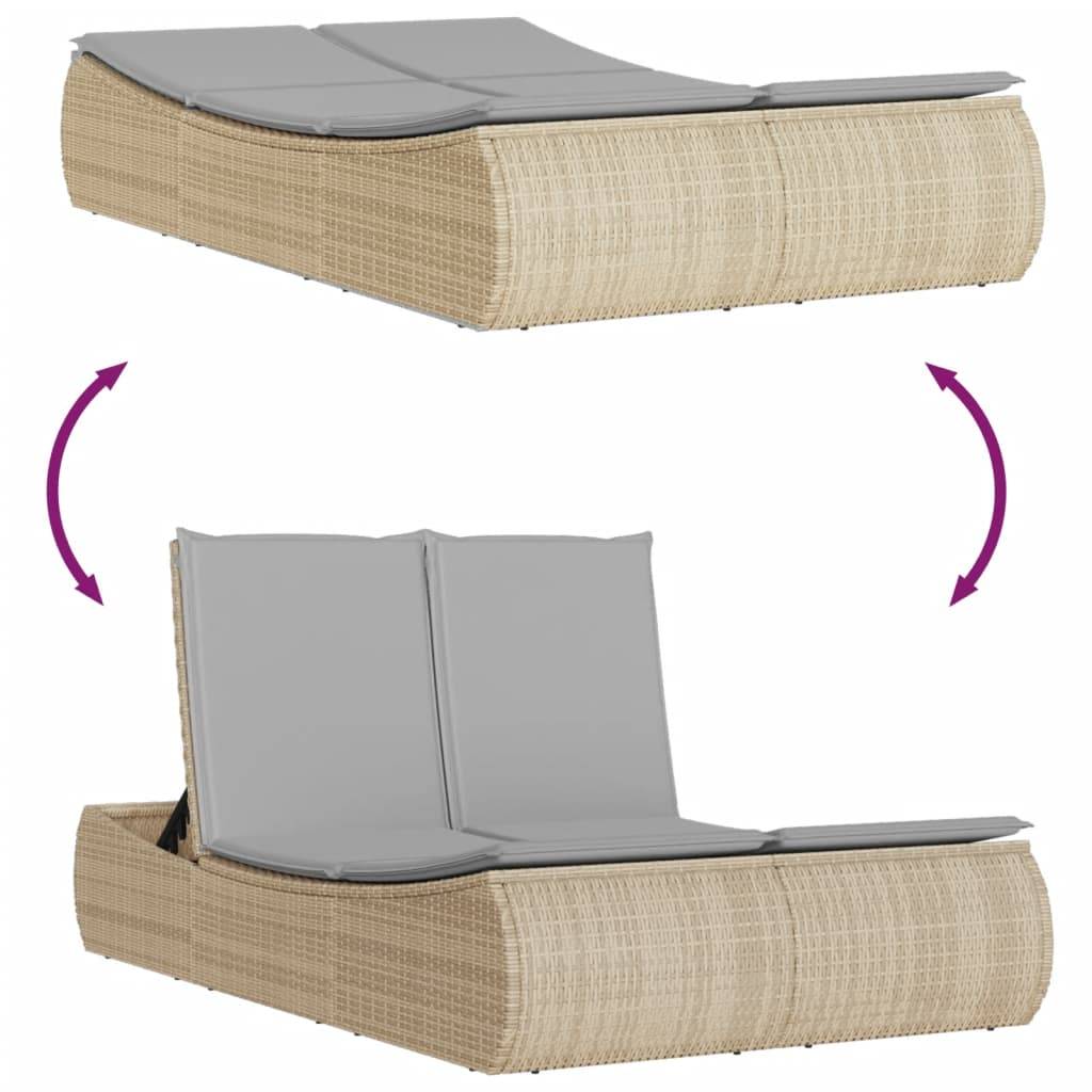 Maison Chic - Bain de soleil à 2 places - Transat - Chaise longue avec coussins beige résine tressée - MEUBLE PRO-JU6453 - Image 7