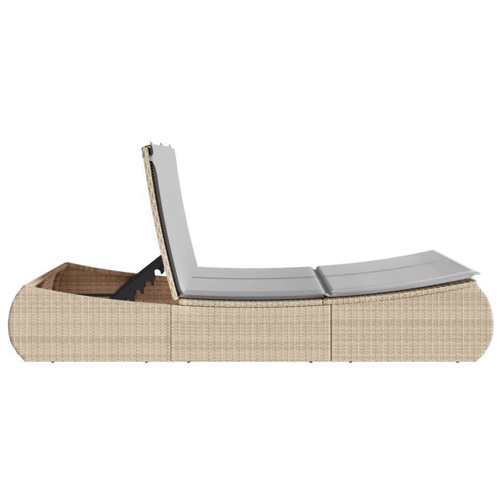 Maison Chic - Bain de soleil à 2 places - Transat - Chaise longue avec coussins beige résine tressée - MEUBLE PRO-JU6453 - Image 5
