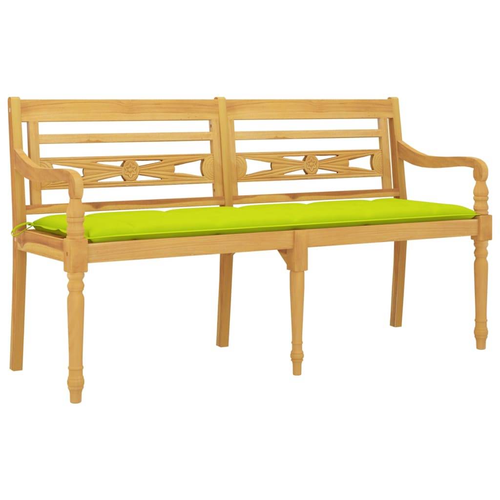 Helloshop26 - Banc de jardin meuble de patio d'extérieur terrasse avec coussin vert brillant 150 cm bois teck massif - Image 1