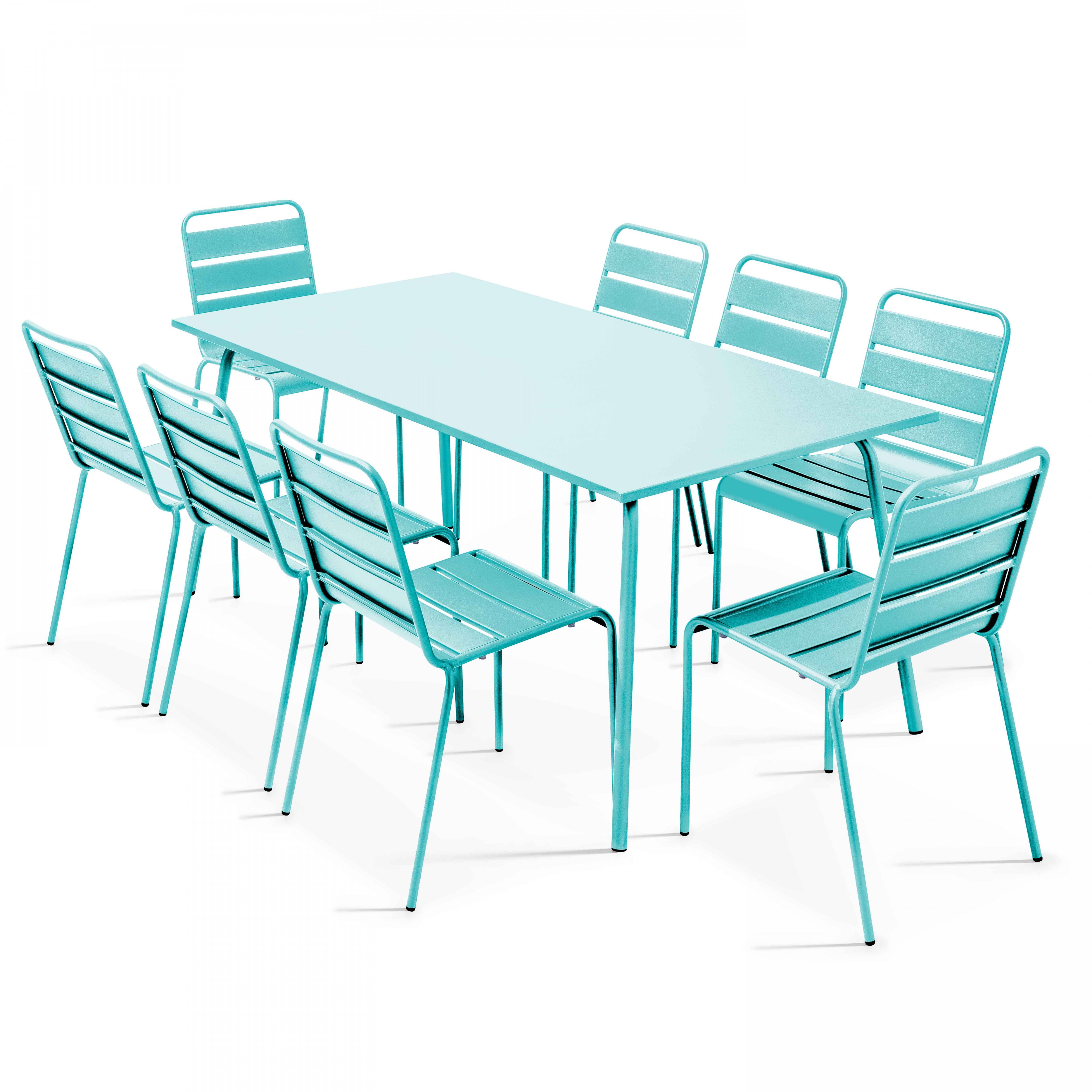Oviala - Ensemble table de jardin et 8 chaises en métal turquoise Palavas - Oviala - Image 1