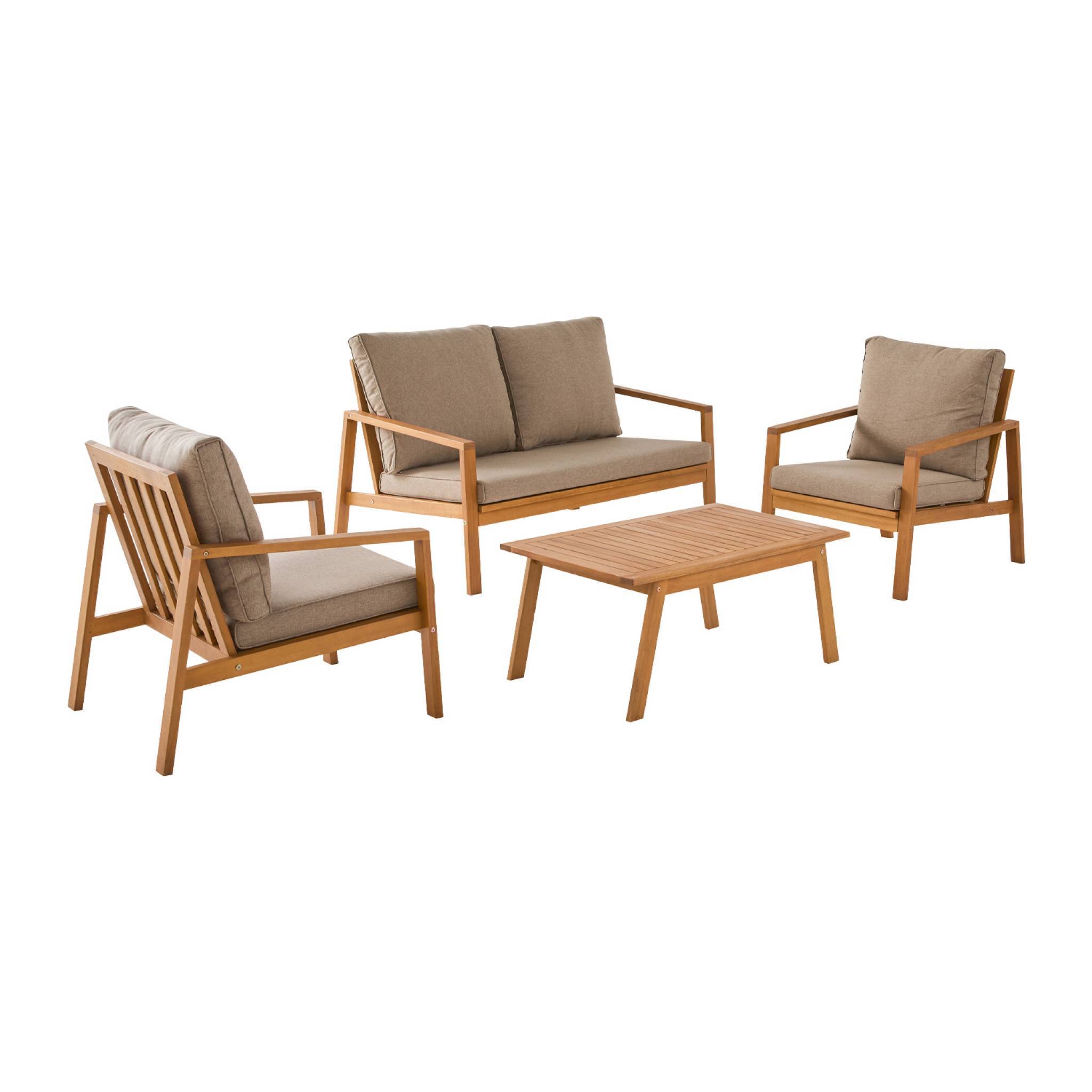 sweeek - Salon de jardin bois d'acacia et oléfine 4 places marron - Kaelia | sweeek - Image 2