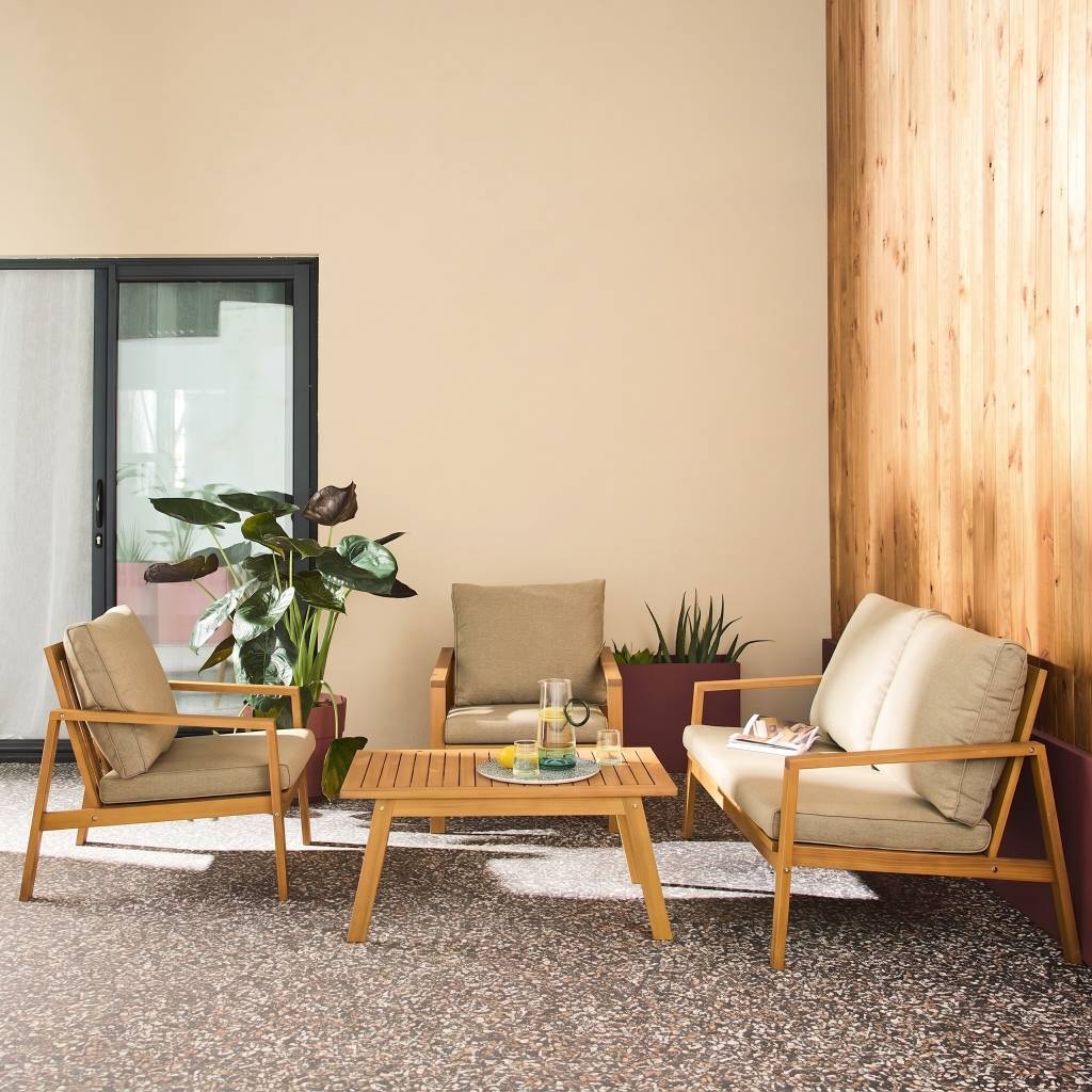 sweeek - Salon de jardin bois d'acacia et oléfine 4 places marron - Kaelia | sweeek - Image 1