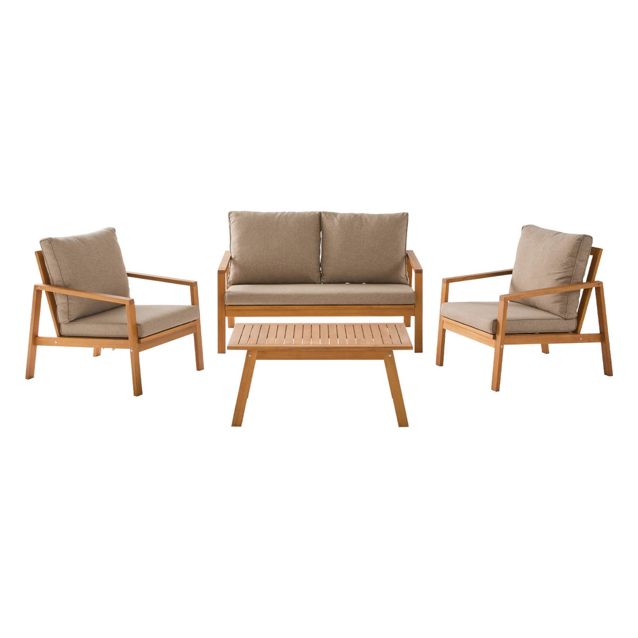 sweeek - Salon de jardin bois d'acacia et oléfine 4 places marron - Kaelia | sweeek - Image 7