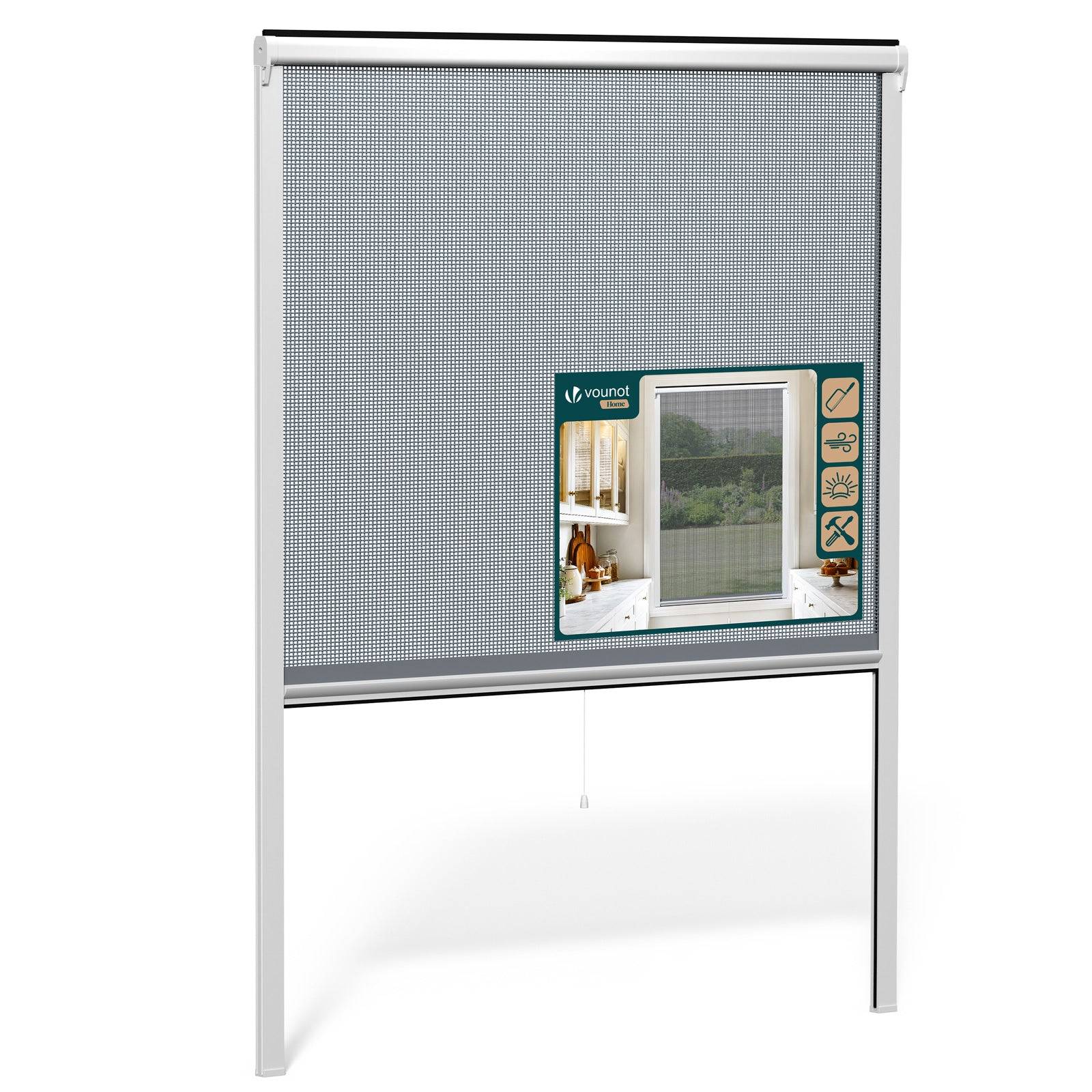 Vounot - Moustiquaire de fenêtre L130 x H160 cm enroulable et recoupable en PVC blanc VOUNOT® - Image 1
