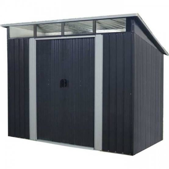 Sans Marque - Abri de jardin en métal 4,61 m² - 238 x 193 x 202 cm - SOLER - Kit d'ancrage inclus, 2 portes coulissantes - Gris - Image 1
