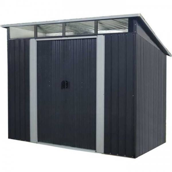 Sans Marque - Abri de jardin en métal 4,61 m² - 238 x 193 x 202 cm - SOLER - Kit d'ancrage inclus, 2 portes coulissantes - Gris - Image 1