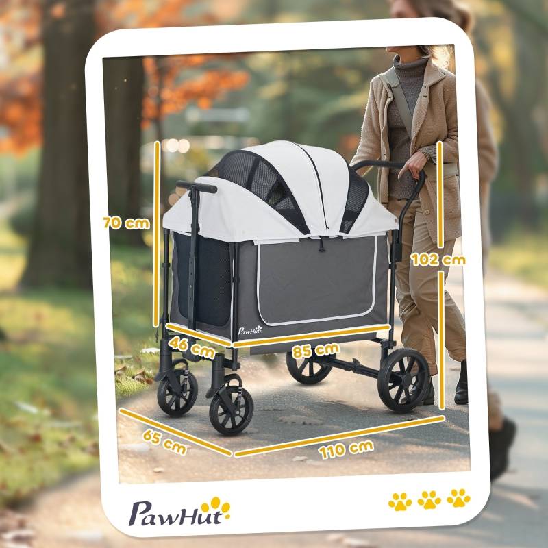 Buggy pour chiens et chats transport animaux extérieur 110 x 65 x 102 cm acier et polyester 600D Oxford gris foncé - PANGIVO - Image 3