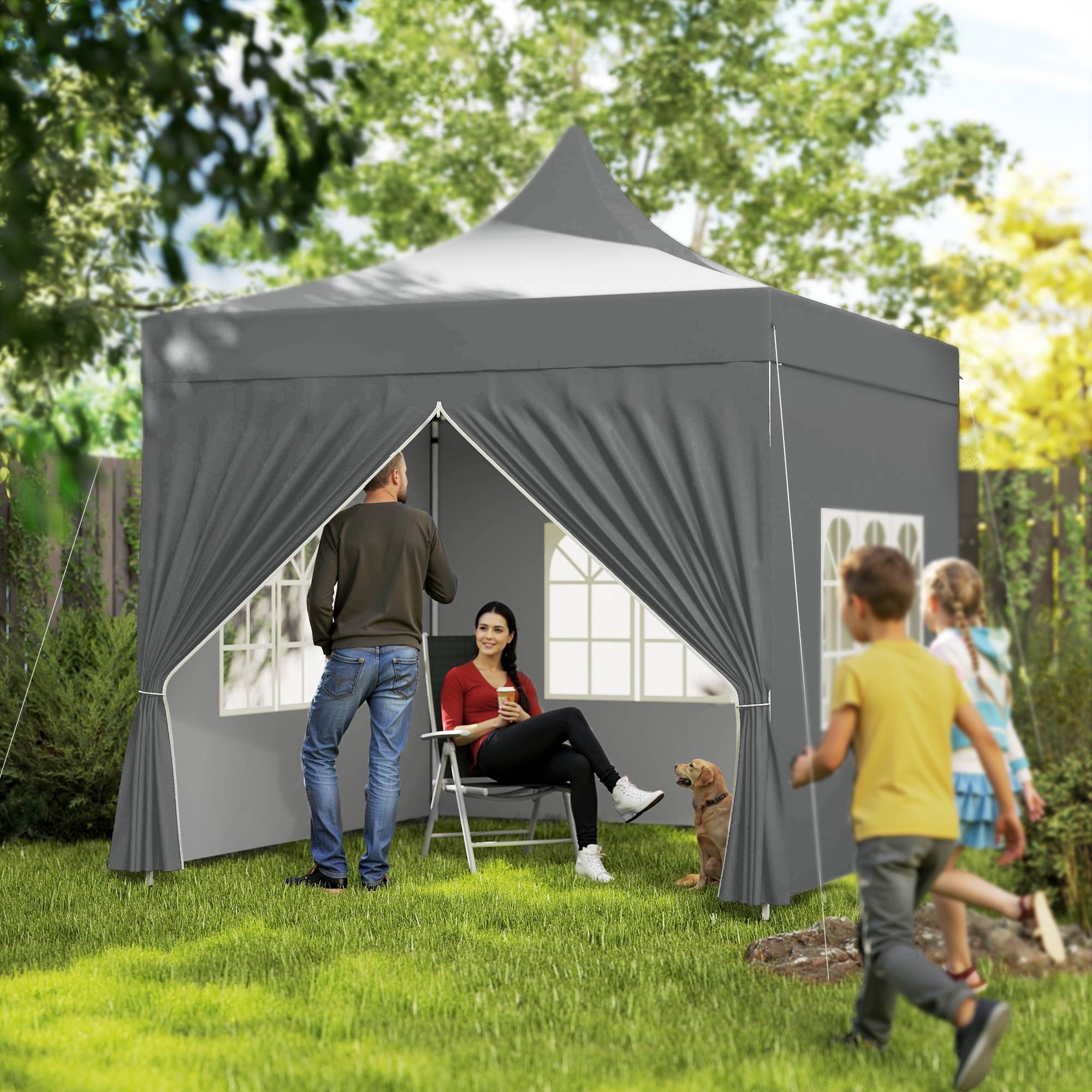 Maison Chic - Tonnelle de jardin tente pliante 3 x 3 m parois latérales amovibles 3 fenêtres Tissu Oxford Gris fr548 - Image 3