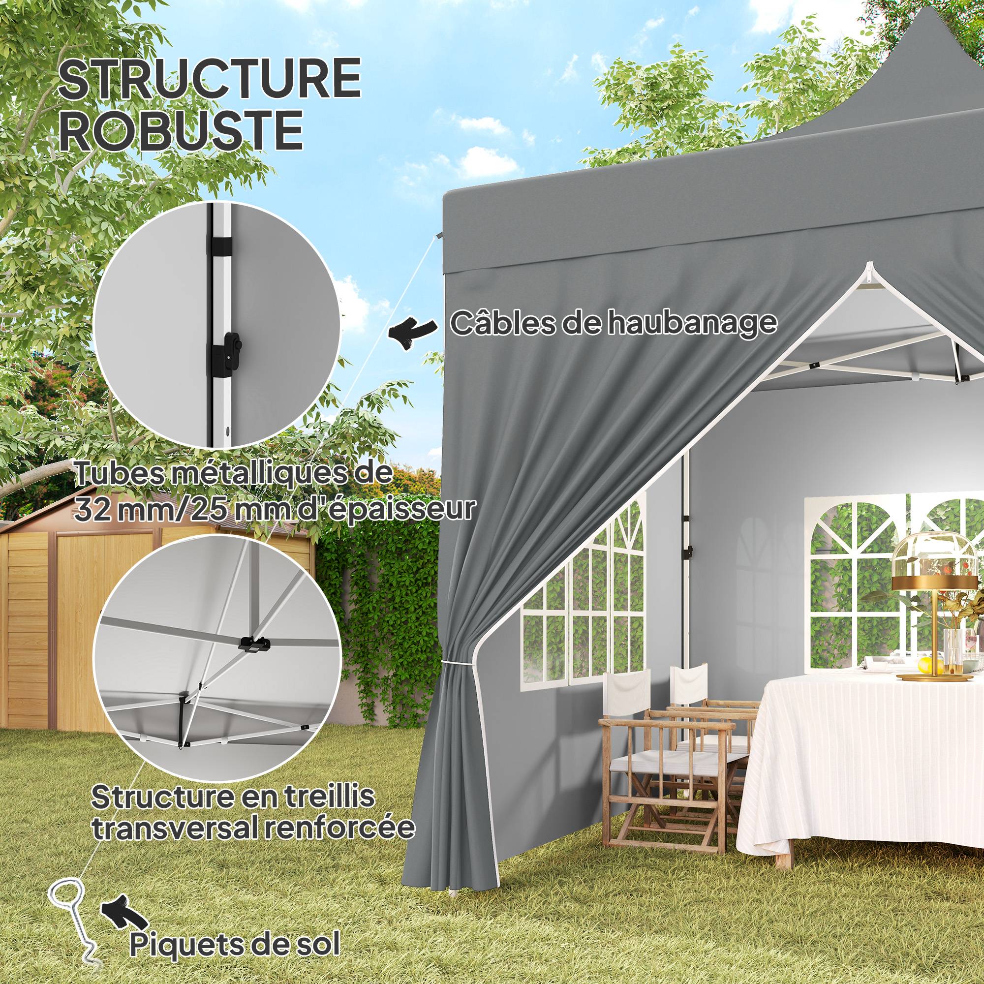 Maison Chic - Tonnelle de jardin tente pliante 3 x 3 m parois latérales amovibles 3 fenêtres Tissu Oxford Gris fr548 - Image 6